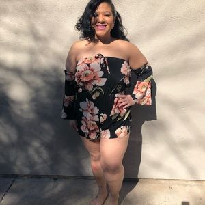 Plus size black floral romper